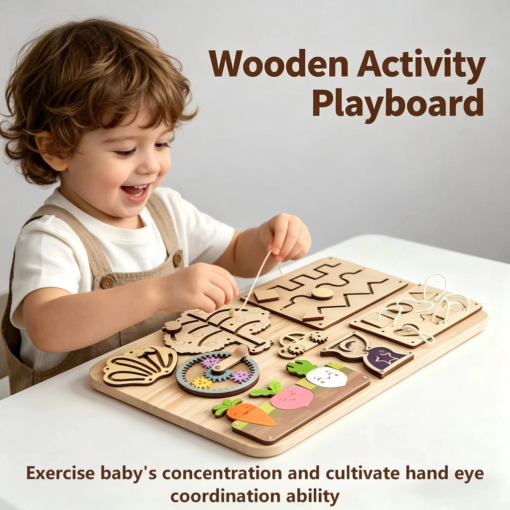 Busy Board Montessori en Bois — Éveil Sensoriel Bébé 1-3 ans